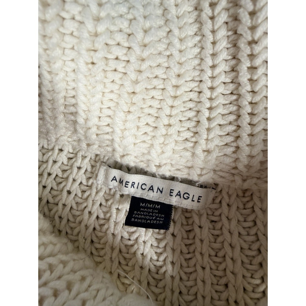 American Eagle Women's Chunky Knit Quarter Zip Pullover Sweater MEDIUM Cream - Picture 3 of 6